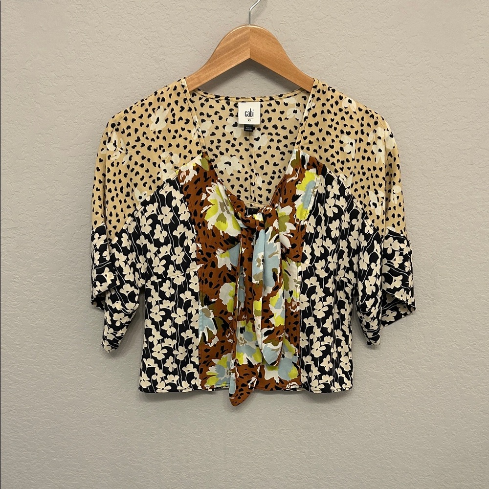 CAbi Multicolor Floral and Polka Dot Blouse